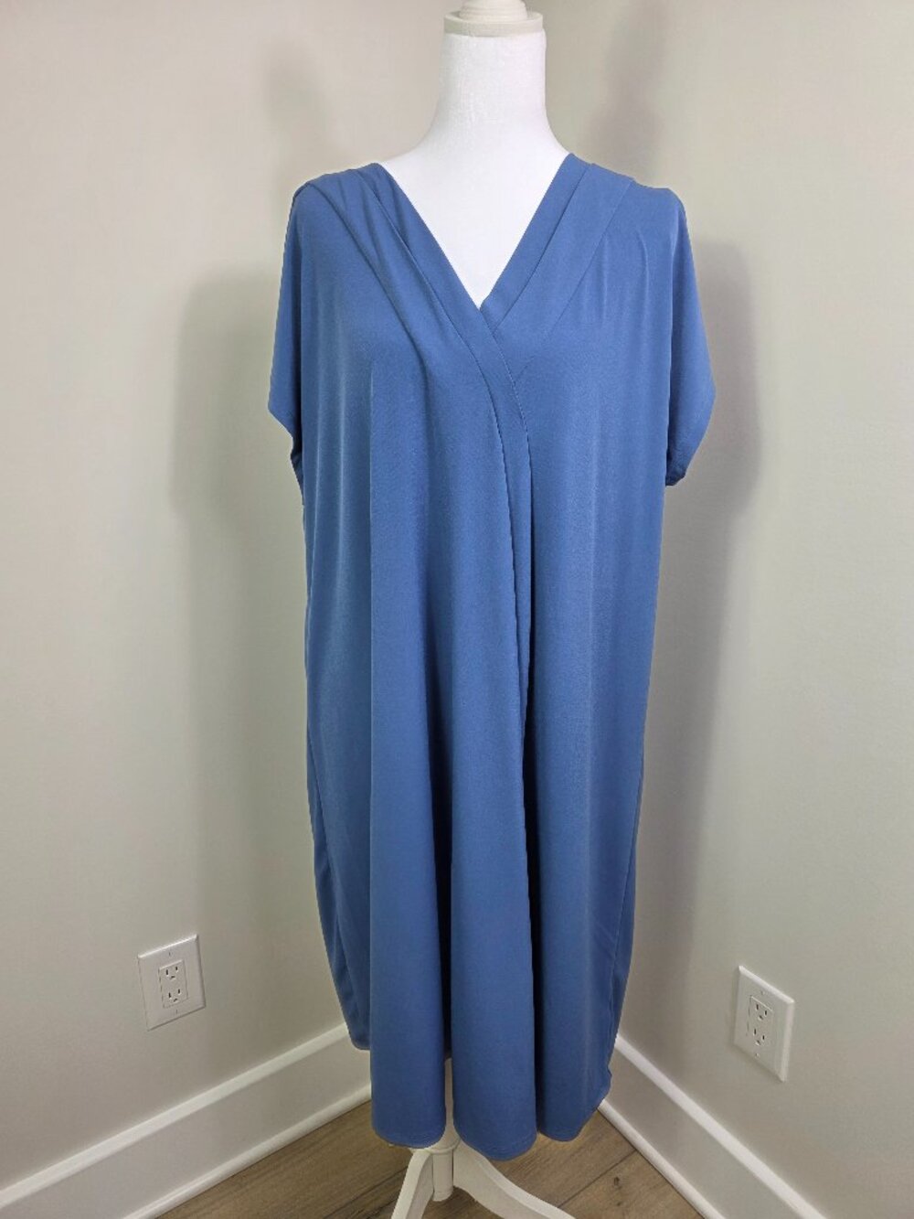 Lane Bryant Pleat-Front Jersey Midi Dress Size 10/12 Petite Blue Shift NEW TAGS